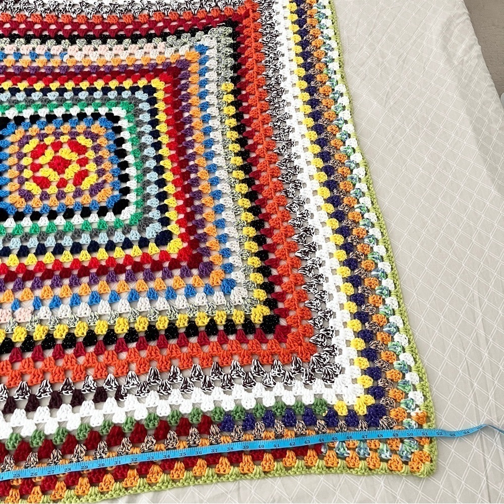 Vintage Granny Square Crocheted Afghan Multicolored Boho Throw Blanket Handmade - Picture 11 of 13